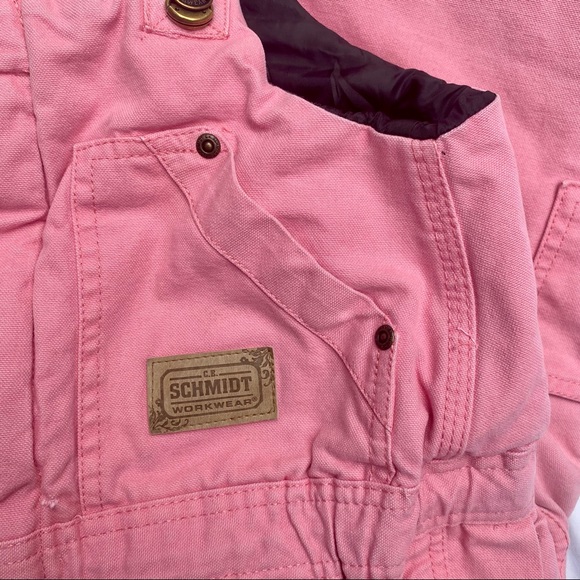 VINTAGE 1990s Schmidt Bubblegum Pink Workwear Overall Bibs Zip-Up Insulated - Picture 11 of 13